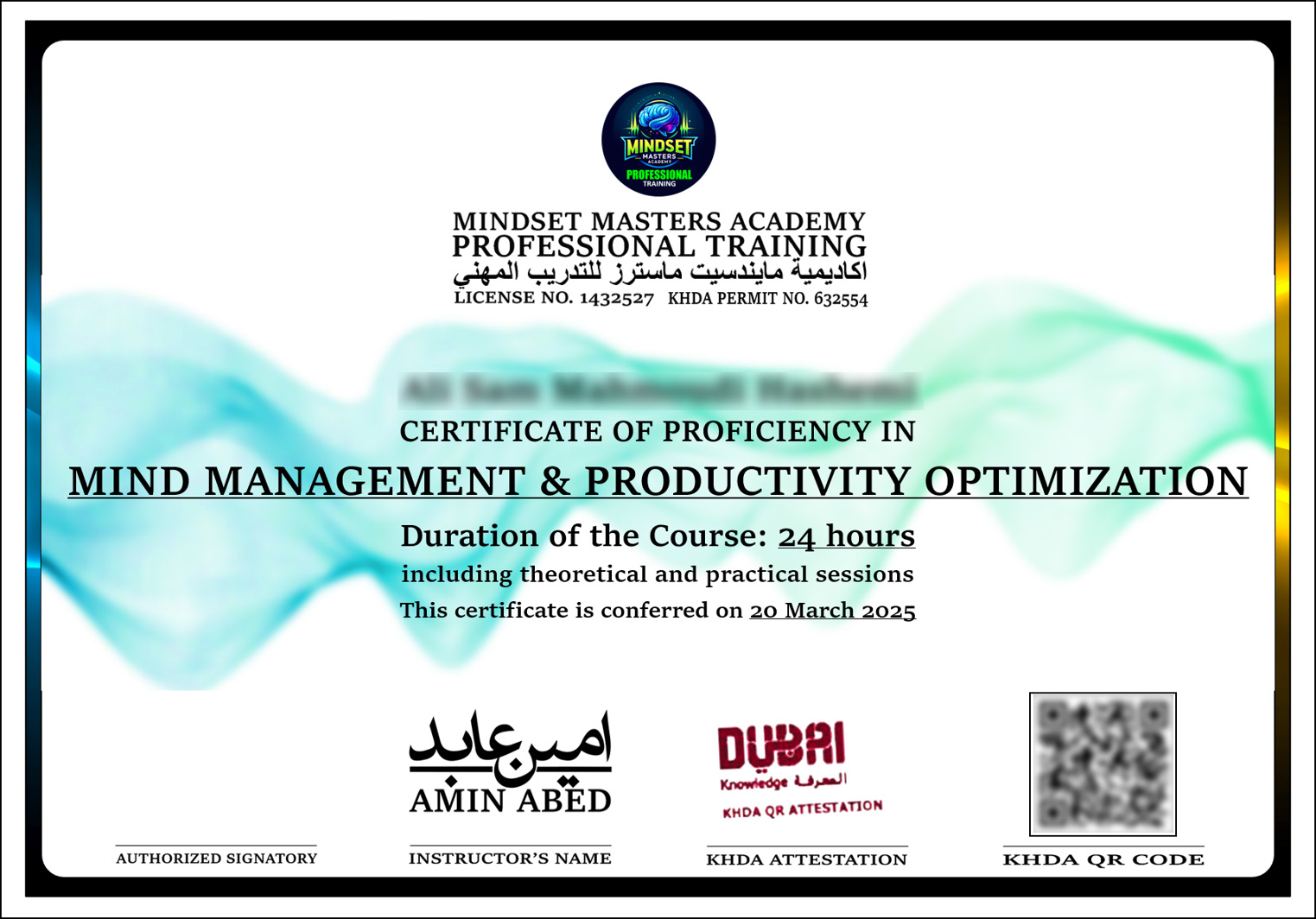 MINDSET MASTERS CERTIFICATE